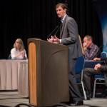 Timothy Cole Gallaudet, retired Rear Admiral in the United States Navy currently serving as the Assistant Secretary of Commerce for Oceans and Atmosphere within the U.S. Department of Commerce, speaks before a town hall event sponsored by NOAA at Centennial Hall on Friday, Aug. 31, 2018. (Michael Penn | Juneau Empire)
