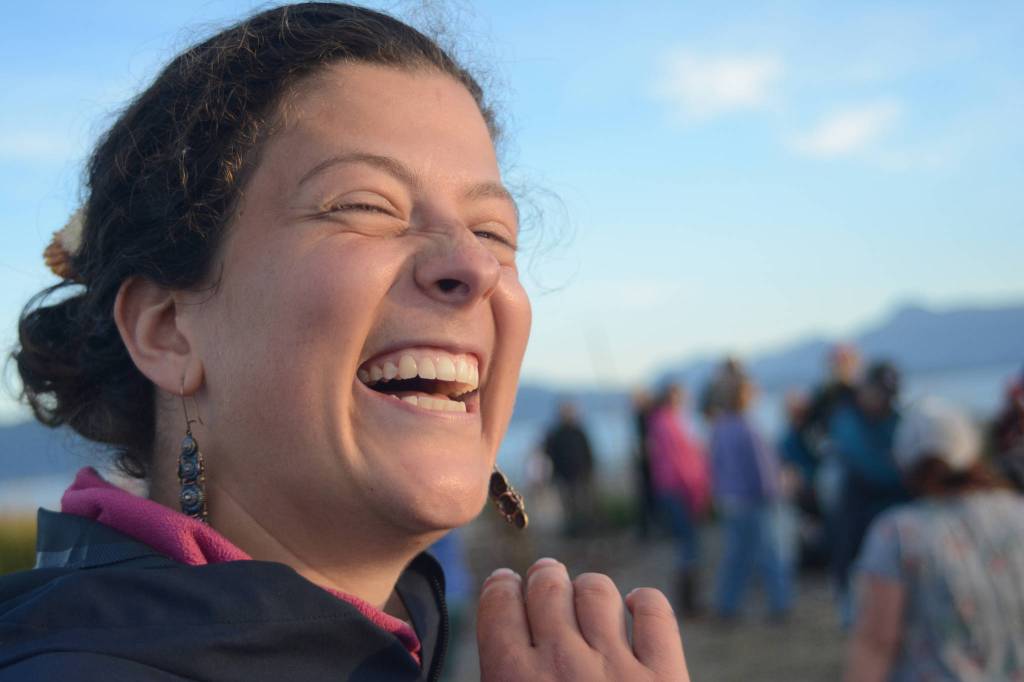 Mira Klein smiles at the start of the 2018 Burning Basket, Dream, on Sept. 9 at Mariner Park, Homer, Alaska. (Photo by Michael Armstrong/Homer News)