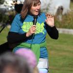Kat Haber speaks during the Rise for Climate, Jobs and Justice rally and march Saturday, Sept. 8, 2018 at WKFL Park in Homer, Alaska. About 80-90 people attended. (Photo by Megan Pacer/Homer News)