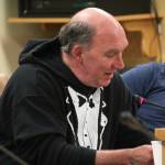 David Lewis, a former member of the Homer City Council, makes his final remarks during his last meeting as a council member Monday, Oct. 9, 2017 in Cowles Council Chambers in Homer, Alaska. (Photo by Megan Pacer/Homer News)