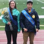 Seniors Ali McCarron and Luciano Fasulo stand for applause after being crowned Homecoming king and queen Friday, Sept. 21, 2018 at Homer High School in Homer, Alaska. The Mariners went on to win their game against Seward 21-20. (Photo by Megan Pacer/Homer News)