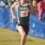 Colony sophomore Lane Meier runs to victory in the Division I boys race at the Region 3 meet Saturday, Sept. 22, 2018, at Tsalteshi Trails. (Photo by Jeff Helminiak/Peninsula Clarion)