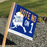 A sign opposing the Stand for Salmon ballot initiative in photographed on Tuesday in Kenai. (Photo by Victoria Petersen/Peninsula Clarion)