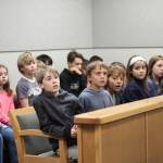 Students from Fireweed Academy listen to a presentation during an Oct. 8, 2018 field trip to the Homer Courthouse in Homer, Alaska. There, the learned more about the law, law enforcement and the inner workings of the court. (Photo by Megan Pacer/Homer News)