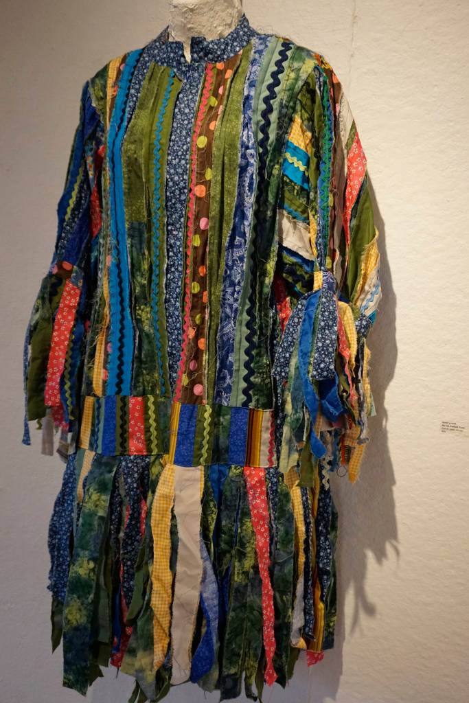 Keren Lowells Ric-Rac Potluck Tunic, part of her show at Bunnell Street Arts Center as seen at the First Friday, Oct. 6, 2018, opening in Homer, Alaska. (Photo by Michael Armstrong/Homer News)