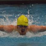 Homers Teddy Handley races in the boys 100-yard butterfly event at the SoHi dual meet Friday, Oct. 12, 2018 at Soldotna High School in Soldotna, Alaska. (Photo by Joey Klecka/Peninsula Clarion)