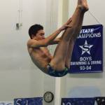 Soldotnas Sam Skolnick performs a dive at the SoHi dual meet Friday, Oct. 12, 2018 at Soldotna High School in Soldotna, Alaska. (Photo by Joey Klecka/Peninsula Clarion)