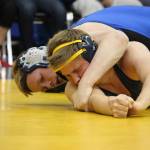 Soldotnas Sean Babitt controls Homers Ryan Hicks during their 171-pound weight class bout Friday, Oct. 19, 2018 at Homer High School in Homer, Alaska. Babitt went on to win the encounter. (Photo by Megan Pacer/Homer News)