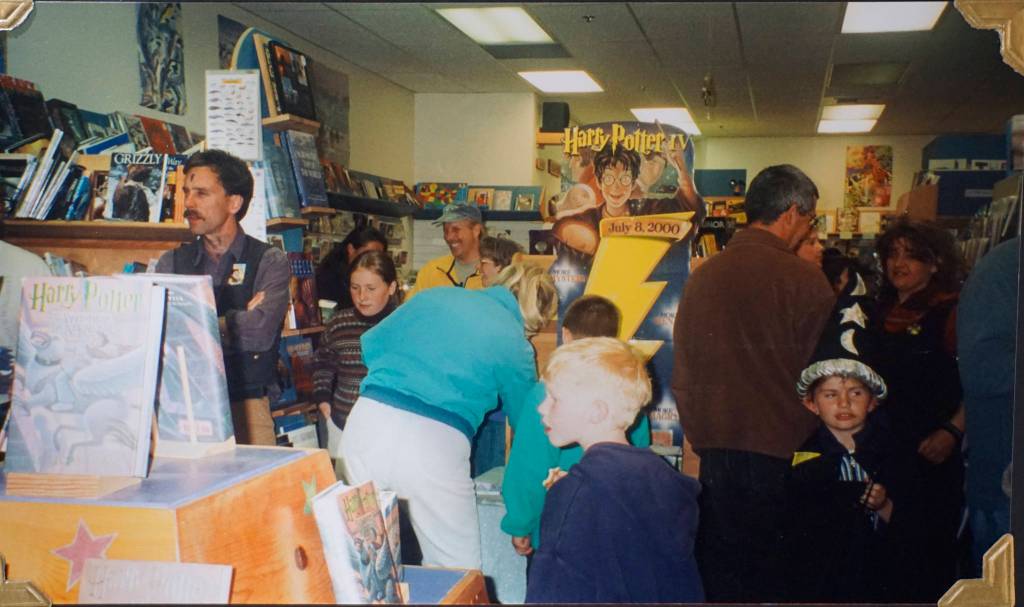 A photo from the Homer Bookstores archives shows the crowd at its first Harry Potter party on July 8, 2000. The Homer Bookstore was then in the Eagle Quality Center (later Safeway) mall on the Sterling Highway in Homer, Alaska  one of several location the store has been since the Post family bought the store in 1978. (Photo provided)