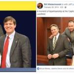 This screenshot of a Facebook post by political blogger Jeff Landfield shows his original 2014 image at right and the cropped version published by Dunleavy for Alaska at left. (Screenshot)