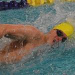 Homers Clayton Arndt races in the boys 100-yard freestyle final Saturday, Nov. 3, 2018 at the 2018 ASAA swimming and diving state championships at Bartlett High School in Anchorage, Alaska. (Photo by Joey Klecka/Peninsula Clarion)