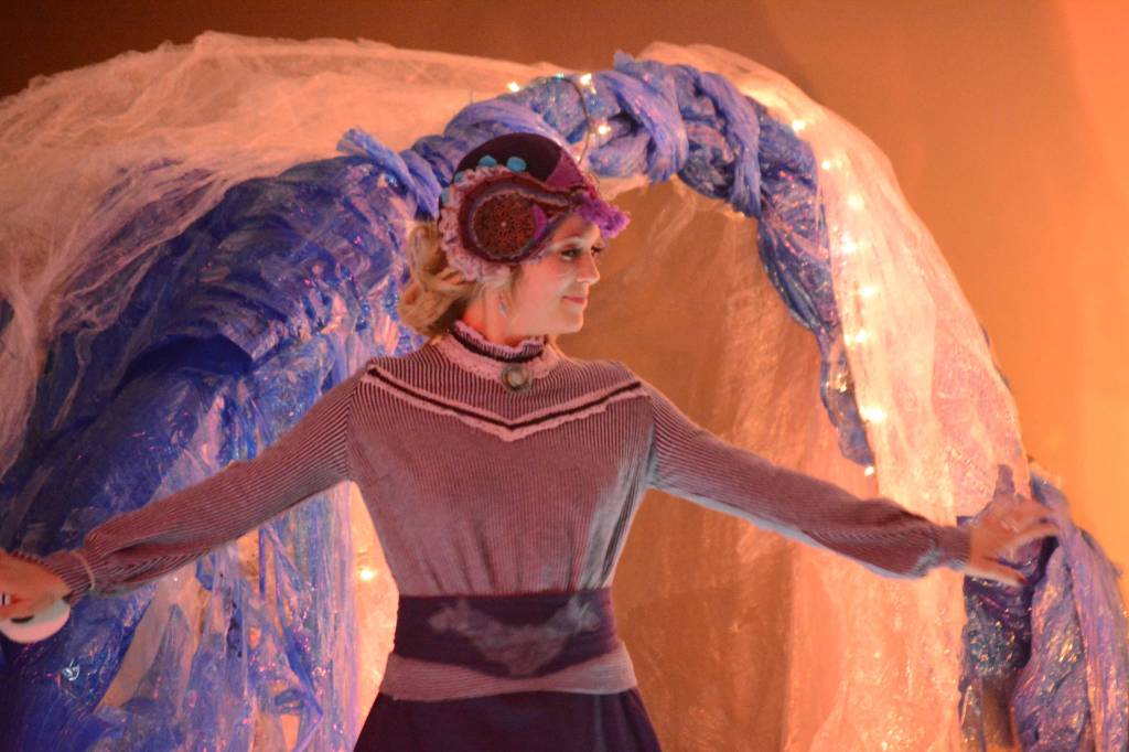 Britt Huffman models Carly Garays The Head at the 2018 Wearable Arts on Nov. 17, 2018, in Homer, Alaska. (Photo by Michael Armstrong/Homer News)