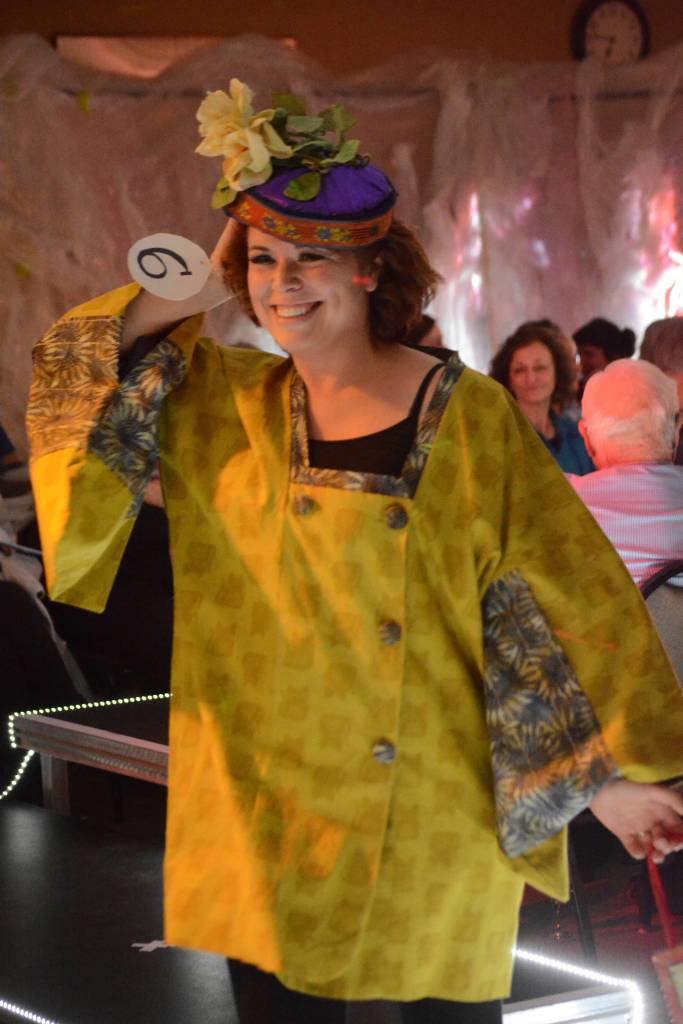 Katie Jo Gamble models Asian Inspiration by Linda Martin and Lin Hampson at the 2018 Wearable Arts on Nov. 17, 2018, in Homer, Alaska. (Photo by Michael Armstrong/Homer News)