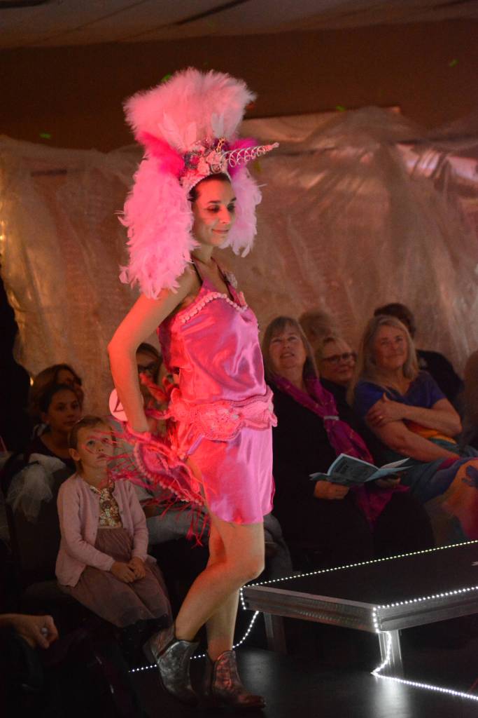 Rebeka Tufares models Sleepy Unicorn by Bobbye at the 2018 Wearable Arts on Nov. 17, 2018, in Homer, Alaska. (Photo by Michael Armstrong/Homer News)