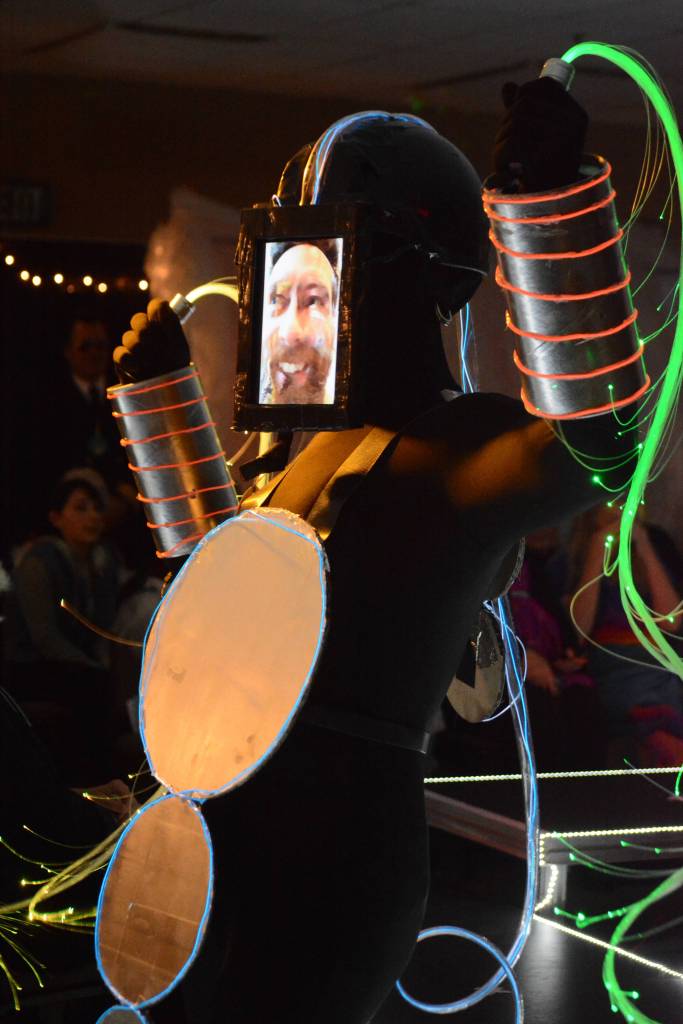 Lucas Thoning models his Anthronetic Technology at the 2018 Wearable Arts on Nov. 17, 2018, in Homer, Alaska. (Photo by Michael Armstrong/Homer News)