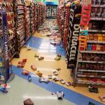 This photo provided by David Harper shows merchandise that fell off the shelves during an earthquake at a store in Anchorage, Alaska, on Friday, Nov. 30, 2018. Back-to-back earthquakes measuring 7.0 and 5.8 rocked buildings and buckled roads Friday morning in Anchorage, prompting people to run from their offices or seek shelter under office desks, while a tsunami warning had authorities urging people to seek higher ground. (Photo by David Harper via AP)