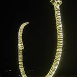 The halibut hook at the Homer Harbor has been wrapped in lights for the dark winter on Nov. 17 in Homer. (Photo by Michael Armstrong/Homer News)