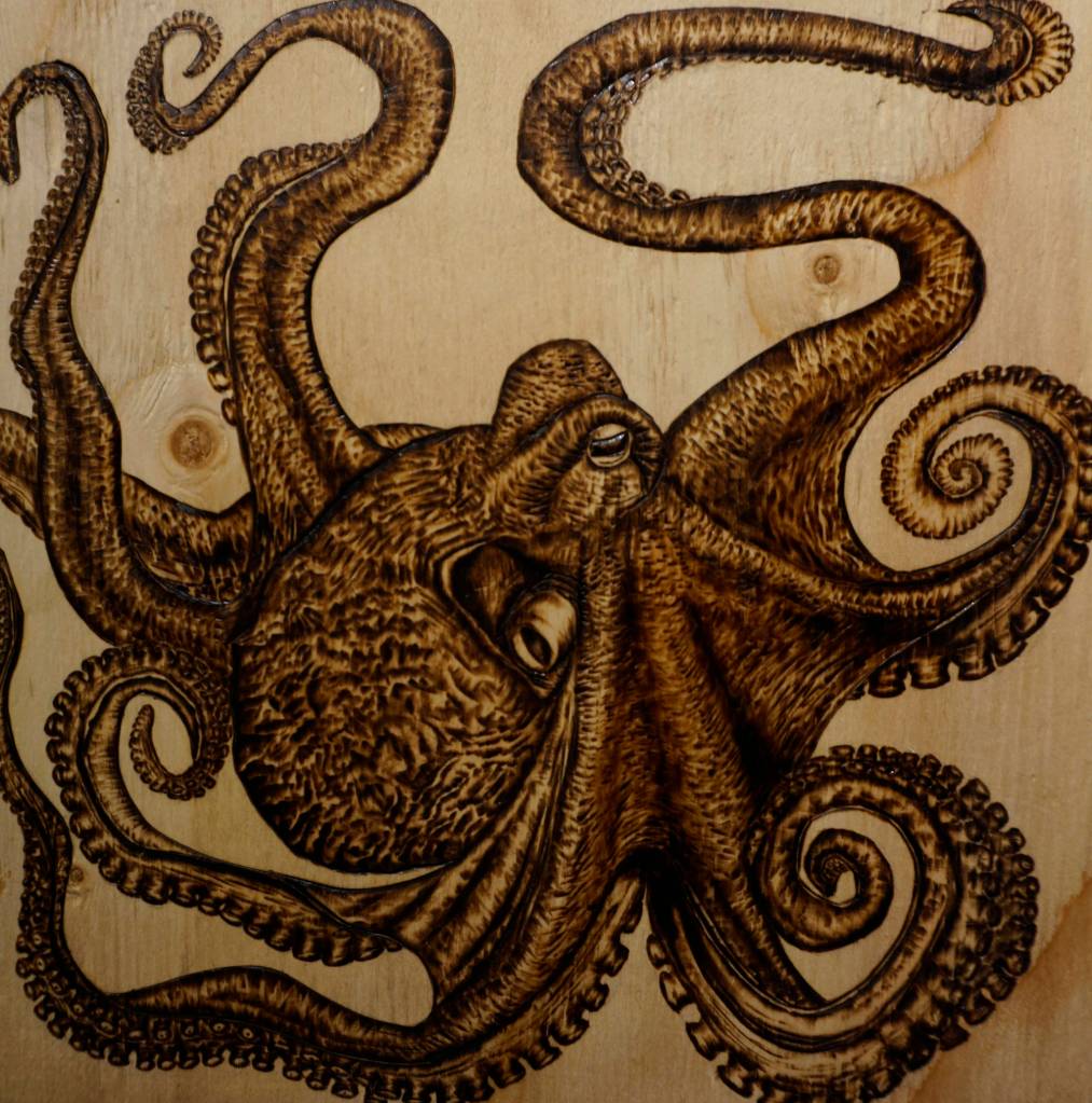 Katie Allens Octopus is part of the Bunnell Street Arts Centers 10x10 show in Homer, Alaska. (Photo by Michael Armstrong/Homer News)