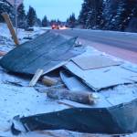 Debris from an exploded house is piled by the road near Mile 166 Sterling Highway on Friday, Dec. 28, 2018, near Homer, Alaska. The debris field from the explosion spread at least 200 feet in all directions. (Photo by Michael Armstrong/Homer News).