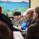 Members of the public listen during a Tuesday, Jan. 22, 2019 community meeting to discuss task force recommendations on the Homer Education and Recreation Complex, held at City Hall in Homer, Alaska. (Photo by Megan Pacer/Homer News)