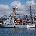 The US Coast Guard Cutter Roanoke Island is moored at the Homer Harbor on June 2, 2015, in Homer, Alaska. Commissioned in 1992, the 110-foot Island class cutter was decommissioned that month. (Photo by Michael Armstrong/Homer News)