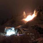 A powerline above Island View Court arcs at about 9 a.m. Dec. 29, 2018, in Homer, Alaska. The downed line caused a power outage in the area near Mountainview Drive. (Photo by Don Reed)