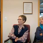 Rep.-elect Sarah Vance, R-Homer, speaks at a meeting on Thursday, Jan. 3, 2019, at the Homer Legislative Information Office in Homer, Alaska. Ardith Mumma, right, and Barn Angaiak, left, listen. As she headed to Juneau for the next session of the Alaska Legislature, Vance held meetings in Homer, Anchor Point, Ninilchik and Kasilof last weekend. (Photo by Michael Armstrong/Homer News)