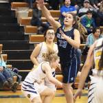 Soldotna High Schools Mikayla Leadens takes a shot at Homers basket during a Tuesday, Jan. 15, 2019 game in Homer, Alaska. (Photo by Megan Pacer/Homer News)