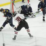 during the Crimson Bears 3-0 semi-final loss in the Division II state hockey championships Friday, February 2, 2019. (Photo for the Empire by Michael Dinneen)