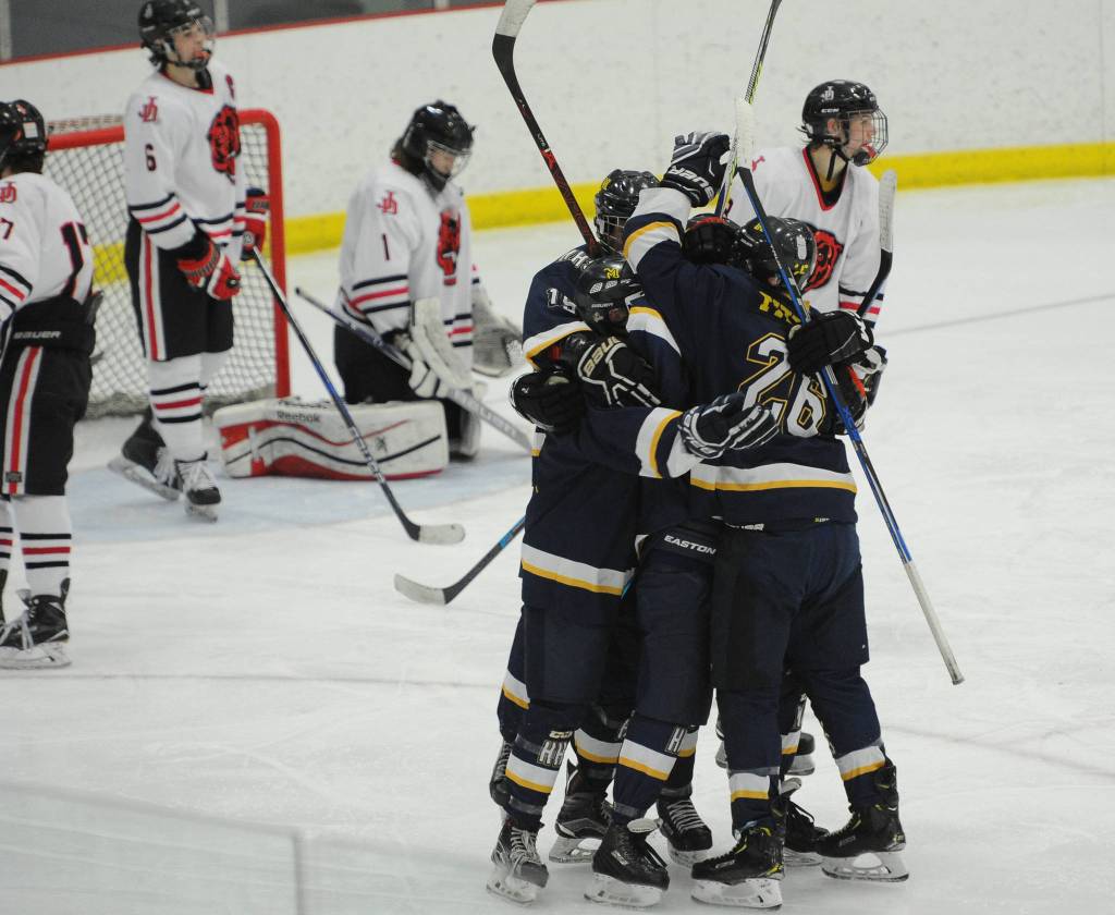 during the Crimson Bears 3-0 semi-final loss in the Division II state hockey championships Friday, February 2, 2019. (Photo for the Empire by Michael Dinneen)