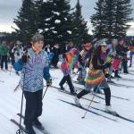 Skiers young and old take off at the start of the annual Ski for Women, which benefits South Peninsula Haven House, on Sunday, Feb. 3, 2019 at the Lookout Mountain Trails near Homer, Alaska. (Photo by Megan Pacer/Homer News)
