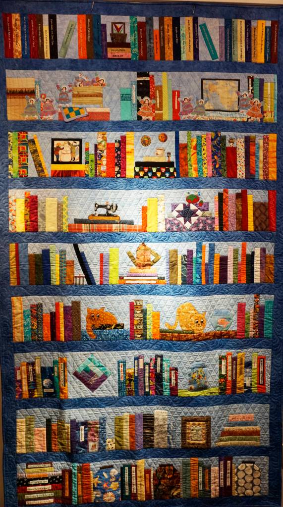 Ruby Nofzigers On a Bookshelf quilt, one of the works in the 9 Women / 9 Quilts show that opened last Friday, Feb. 1, 2019, at the Homer Council on the Arts, in Homer, Alaska. (Photo by Michael Armstrong/Homer News)