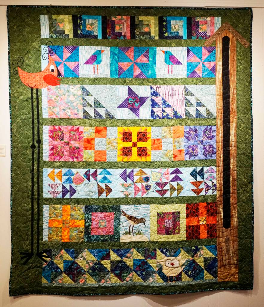 Janet Bachers Birds in Flight quilt, one of the works in the 9 Women / 9 Quilts show that opened last Friday, Feb. 1, 2019, at the Homer Council on the Arts, in Homer, Alaska. (Photo by Michael Armstrong/Homer News)