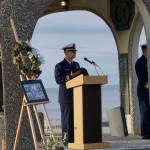 Chaplain Gary Pepper speaks at a memorial service for Chief Warrant Officer Michael Kozloski on Friday morning, Feb. 8, 2019, at the Seafarers Memorial on the Homer Spit, Homer, Alaska. (Photo by Michael Armstrong/Homer News)