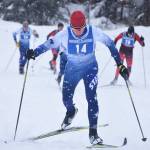 Soldotnas Jeremy Kupferschmid powers his way up a hill early in Saturdays boys relay at the Kenai Peninsula Borough nordic ski meet at the Tsalteshi Trails in Soldotna. (Photo by Joey Klecka/Peninsula Clarion)