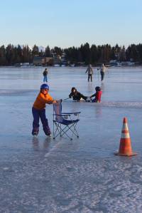 Community members enjoy a free ice skating party hosted by Rotary Club of Homer-Kachemak Bay, McDonalds and the City of Homer on Friday, Feb. 15, 2019 at Ben Walters Park and Beluga Lake in Homer, Alaska. (Photo by Megan Pacer/Homer News)