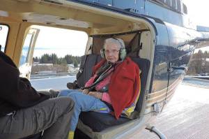 Local resident Betty George, 84, prepares for a ride on a helicopter on Feb. 6, 2019 at South Peninsula Hospital in Homer, Alaska. (Photo courtesy South Peninsula Hospital)