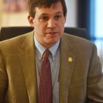 Sen. Bill Wielechowski, D-Anchorage, speaks on Monday, Feb. 25, 2019, about language in Gov. Mike Dunleavys budget that gives the Director of the Office of Management and Budget power to move funds as they see fit. Sen. Wielechowski said he believe this to be unconstitutional. (Michael Penn | Juneau Empire)