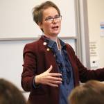 Rep. Sarah Vance (R-Homer) addresses hundreds of people at a town hall meeting Saturday, March 2, 2019 at Kachemak Bay Campus in Homer, Alaska. (Photo by Megan Pacer/Homer News)