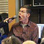Richard Gustafson asks Rep. Sarah Vance (R-Homer) a heated question during a town hall meeting Saturday, March 2, 2019 at Kachemak Bay Campus in Homer, Alaska. (Photo by Megan Pacer/Homer News)