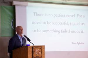 Photo by Michael Armstrong/Homer News                                Kachemak Bay Writers Conference keynote speaker Anthony Doerr delivers the opening address at the start of the annual conference June 2018 at Lands End Resort.