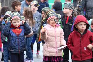 Paul Banks Elementary School students enjoy a celebration of their end of their read-a-thon, while dressed as pirates, on Thursday, March 7, 2019 at the school in Homer, Alaska. (Photo by Megan Pacer/Homer News)