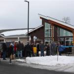 Members of the Anchor Point community and surrounding areas flock to the new SVT Health and Wellness center located on the corner of Sterling Highway and Milo Fritz Avenue for the grand opening ceremony and reception at noon Friday, March 8, 2019, in Anchor Point, Alaska. (Photo by Delcenia Cosman)