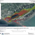 An updated tsunami zone map shows the areas of inundation in the downtown Homer area. The maxiumum inundation zone extends up to 50 feet above sea level. (Map by the Alaska Division of Geological and Geophysical Surveys)