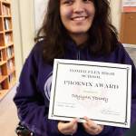 Daylynn Yenny, a junior at Homer Flex School, holds her Phoenix award in this undated photo at the school in Homer, Alaska. (Photo courtesy Ingrid Harrald)