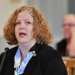 Dr. Suzanne Allen, from Boise, Idaho, gives an overview of the WWAMI School of Medical Education program to the Senate Finance Committee at the Capitol on Monday, March 25, 2019. (Michael Penn | Juneau Empire)