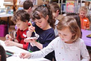 Little Fireweed Academy students practice with ceramics during the culmination of an art residency at the school Friday, March 29, 2019 in Homer, Alaska. Debbie Piper was the artist in residence. (Photo courtesy Kim Fine)