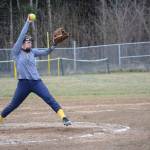 Homer High School Mariners softball pitcher Annalynn Brown winds up for a throw on Tuesday, April 30, 2019, against Soldotna High School at Jack Gist Park in Homer, Alaska. (Photo by Michael Armstrong/Homer News)