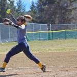 Pitcher Annalynn Brown winds up to send a ball over the plate during the Homer Mariners Saturday, April 27, 2019, game against the Kodiak Bears at Jack Gist Park in Homer, Alaska. (Photo by McKibben Jackinsky)