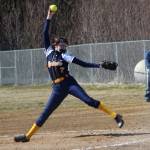 Becca Chapman powers up the ball for a pitch over the home plate during the Homer Mariners game against the Kodiak Bears on Saturday, April 27, 2019, at Jack Gist Park in Homer, Alaska. (Photo by McKibben Jackinsky)
